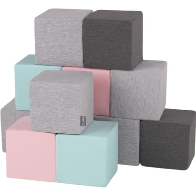 KiddyMoon Zachte Blokken voor Baby 12 Stuks - Montessori speelgoed 1 jaar - Speelmat foam - Foam blokken speelgoed kinderen XXL - Montessori baby - Zachte baby speelgoed - Schuimrubber speeltoestel - Baby speeltuin - Lichtgrijs-Donkergrijs-Roze-Munt