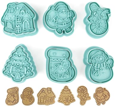 Dailygoods- Uitsteekvormen Kerstmis 6 stuks - 3D-uitsteekvormen - Koekjessnijder - Kerstdecoratie - Sneeuwpop/Kerstboom - Eenvoudig in gebruik - Koekjesvormpjes