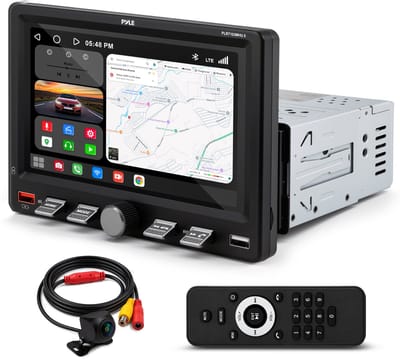 Pyle 1DIN Autoradio – 7 Inch Draadloos Apple CarPlay & Android Auto – Bluetooth – USB-C Snelladen – AM/FM Radio – Mirror Link – Inclusief Achteruitrijcamera