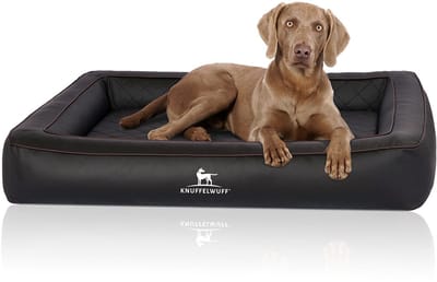 Knuffelwuff orthopedisch hondenbed van met laser doorstikt kunstleer Hampstead 85 x 65cm zwart