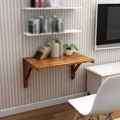 Wandklaptafel - Draagbare tafel - Ruimtebesparend werken - Massief grenenhout - 100x60cm - Verkoold