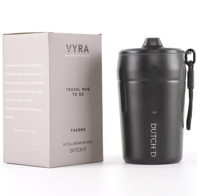 Dutch'D - Premium Thermosbeker - Zwart - 350ML - RVS - Koffiebeker To Go - Theebeker - Travel Mug - VYRA