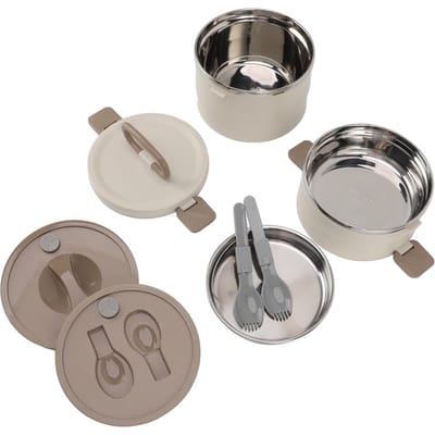 Geïsoleerde Voedselcontainer 304 Roestvrij Staal PP Stapelbaar Draagbaar Rond Bento Lunchbox met Lepels voor School Kantoor L gray