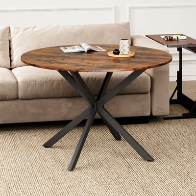 Bruin Zwart Spaanplaat Ronde Eettafel Ijzer X Onderstel 120x78cm Voor 4-6 Personen