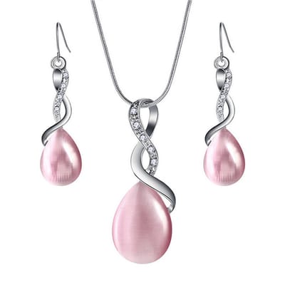 Sieraden set (Roze) - Collier met hanger en bijpassende oorbellen.