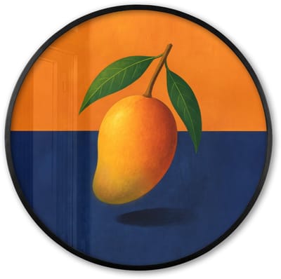 Poster in lijst Rond - Fotolijst 60x60 cm - Posters - Mango - Vlakken - Bladeren - Oranje - Ronde posterlijst zwart - Decoratie - Wanddecoratie woonkamer - Muurdecoratie slaapkamer