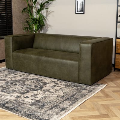 Bronx71® Industriële bank 2,5-zits Memphis eco-leer olijfgroen