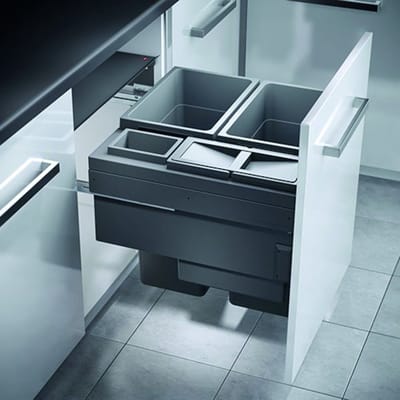 Hailo Euro Cargo 600 91 liter - inbouwsysteem - uittrekfront - 4 binnenemmers 2 x 38 L + 12L + 2,5L - Donker grijs