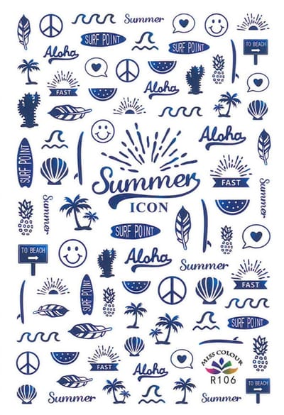 Allepaznokcie - Nagelstickers - Dunne Vakantie R106 - Kleurrijke Ontwerpen