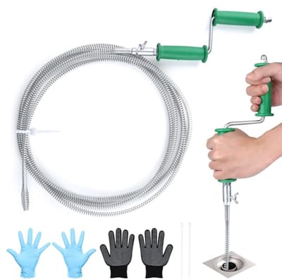 Vandicka Buisreinigingsspiraal, spiraal, afvoerafvoerspiraal, 5 m, universele spiraal, afvoerspiraal, compatibel met boormachines, buisreiniger, spiraal voor toilet en wastafel, groen