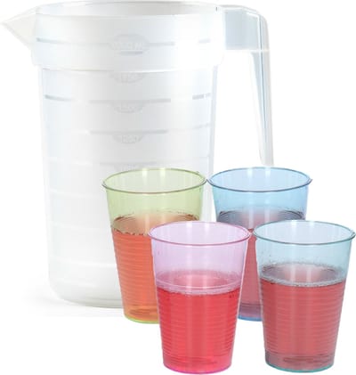 Plasticforte Waterkan/schenkkan met glazen set - kunststof/onbreekbaar - karaf 2 liter/12x glazen van 250 ml - bpa vrij