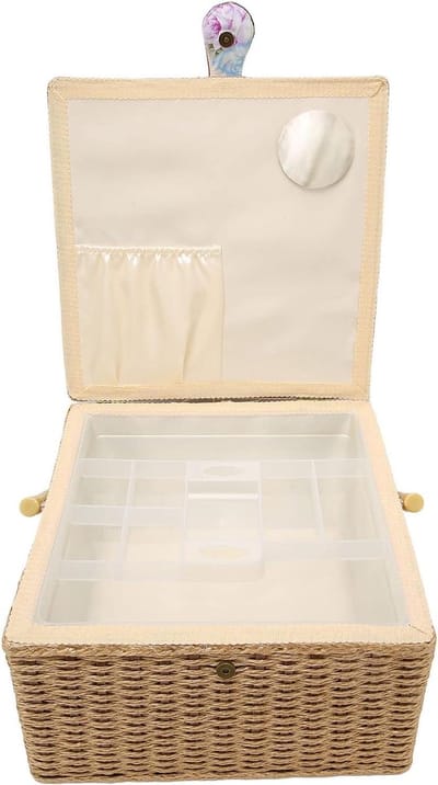 Naaimand Opbergdoos - Naaiset Houder - Naaispullen Organiseren - Verwijderbare Lade - 38 x 38 x 21 cm - Grijs