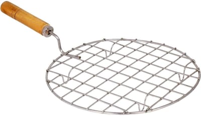 Rond Draadrooster van IJzer met Houten Handgreep – 8 Inch Papad & Roti Grill