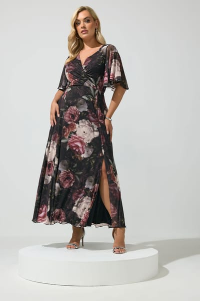 Yours London Curve Zwarte Maxiwikkeljurk Met Bloemenprint Size 38