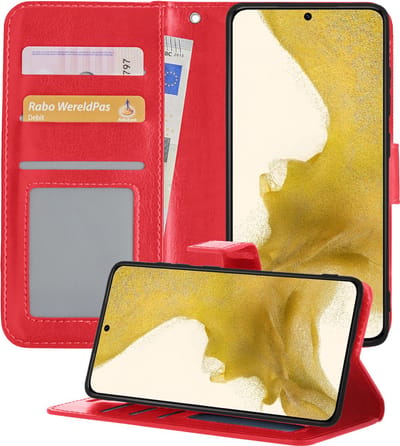 Hoesje - Met Pasjeshouder - Geschikt voor Samsung Galaxy S22 - Luxe Bookcase Portemonee - Flip Case - Kunstleer Book Case - Flipcase - Book Cover - Walletcase - Portemonneehoes - Telefoonhoesjes - Rood