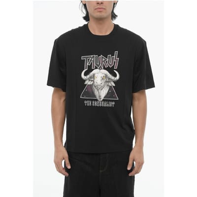 Slim Fit bedrukt ROCK BAND ZODIAC TAURUS T-shirt met ronde hals in zwart