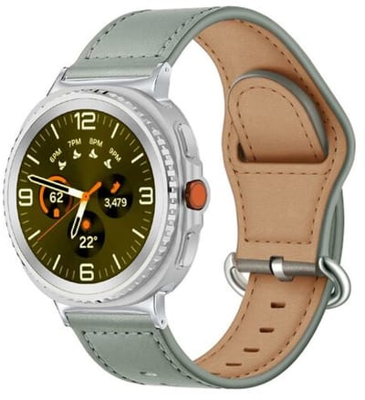 By Qubix - smartwatch bandje - Compatible Samsung bandje - Classic leren band - Grijs - Geschikt voor Samsung Galaxy Watch 9 (40/44mm) - Watch 8 (40/44mm) - Watch 8 Classic (46mm)
