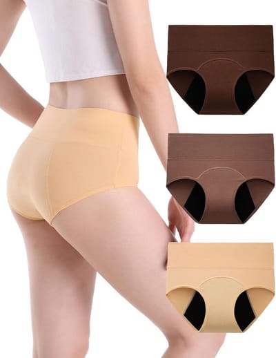 Hoge Taille Menstruatie-ondergoed voor Dames - Lekvrij, Katoenen Slips, Verpakking van 3 Stuks