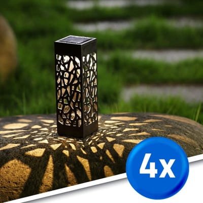 Solar tuinverlichting pad 'Bogey' - Voordeelset van 4 - Buitenlamp - Tuinverlichting op zonne-energie - Warm wit licht - Zwart