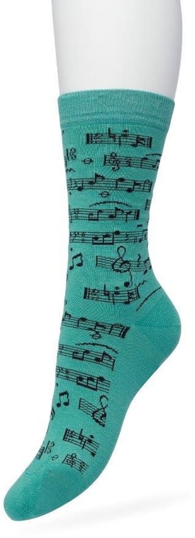 Bonnie Doon Dames Sokken met Muziek Print maat 36/42 Groen - Thema Sokken - Muzieknoten - Cadeau Sokken - Word je Happy en vrolijk van - Zacht Katoen met Gladde Teennaad - Comfortabel - Perfect Cadeau - Deep Sea Green - BT991127.210