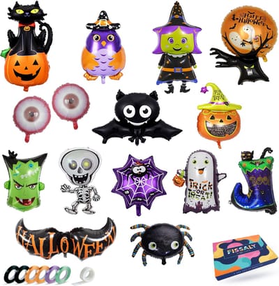 Fissaly 15 Stuks Halloween Griezel Folie Ballonnen – Skelet, Vleermuis & Spin - Horror Versiering – Thema Feest Decoratie
