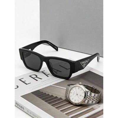 Prada PR10ZS 1AB5S0 Vierkante Zonnebril, Zwart Acetaat UV400 Bescherming zwart