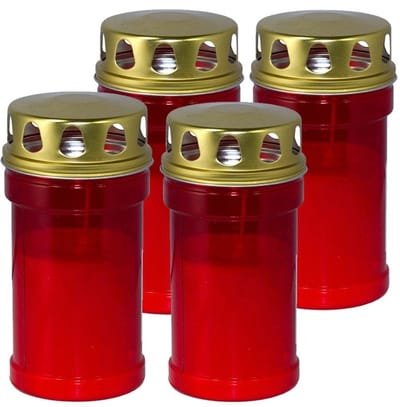 Trend Candles grafkaars - 4x - gedenklicht met deksel - rood - 7 x 14 cm - 2,5 dag - Gedenkkaars - Graflicht/herdenkingslicht