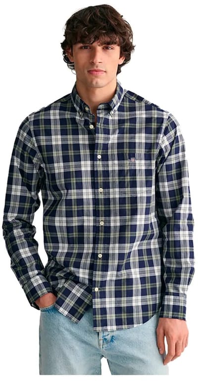 Gant overhemd donkerblauw geruit poplin