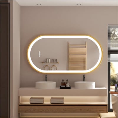 Thuys – Ovale Spiegel Met Verlichting – 120 X 60 Cm Grote Ovale Spiegel Met Gouden – Condensvrij - Dimbaar - 3 Lichtkleuren