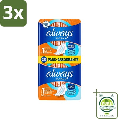 3 x Always Ultra - Maandverband - Met Vleugels - Duo Verpakking - 20 Maandverbandjes - Grootverpakking - Maandverband - Maandverband Met Vleugels - Always Ultra - Incontinentie - Hygiëne