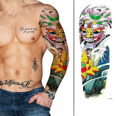 Tattoo Sleeve - Japan Azië Masker Bloemen Lucht Vis Karper - Neptattoo Lichaam en Gezicht - Tijdelijke Henna Plak Tattoos - Nep Tatoeage - Fake Temporary Tattoo - Festival Make-up Outfit Volwassenen Kinderen