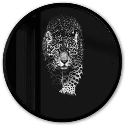 Poster in lijst Rond - Fotolijst 40x40 cm - Posters - Dieren - Zwart - Luipaard - Wit - Wild - Ronde posterlijst zwart - Decoratie - Wanddecoratie woonkamer - Muurdecoratie slaapkamer