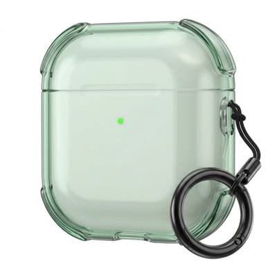 Groen transparant hoesje voor oordopjes met sleutelring – schokbestendige beschermhoes geschikt voor AirPods 4