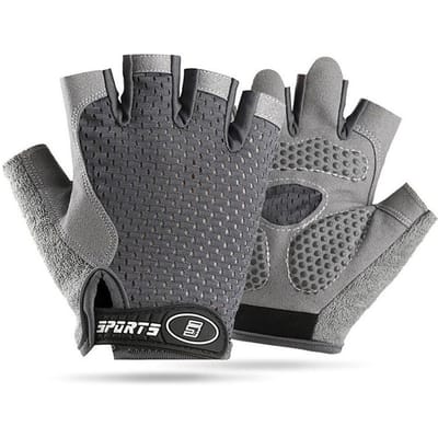 Loodeel Gants Mi-Doigts Anti-Glisse Rose Bleu Gris pour Enfants Gants de Sport pour Garçons Filles Équitation Fitness Protection des Mains L grise