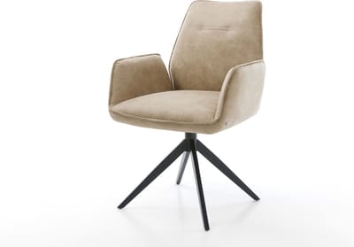 Eetkamerstoel Zoa-Flex kruisframe breed zwart microvelours beige vintage 360° draaibaar rocker-functie pocketveer kern