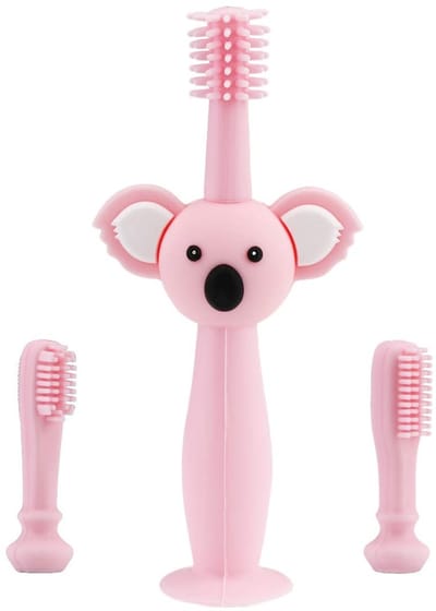 Dailygoody - Baby Tandenborstel - Siliconen Tandenborstel - Veilig en Gezond - Roze - Babymondverzorging - Inclusief Opbergdoos - Geschikt voor 0-12 m...