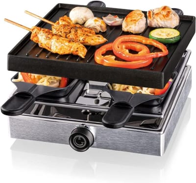 REN® Gourmetstel 4 Personen - Gourmetstel - Gourmetstel 4 person - antiaanbaklaag - Aluminium behuizing - Zwart - 22cm x 41cm x 13cm