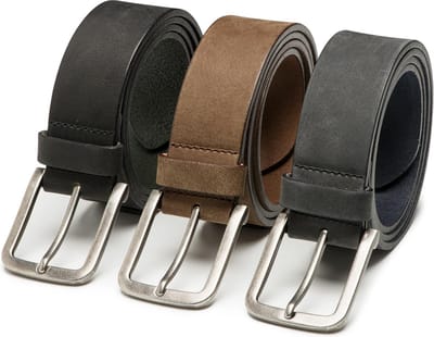 DTCH.FIT Herenriem Leer Jaxx - Riem Taupe, Zwart & Blauw | Grijs - Jeans Broekriem - Riemmaat 85cm - Totale lengte 100cm - 3 Stuks