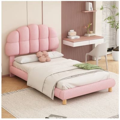 Enkel bed - MUVOE - 90x200cm - Gestoffeerd - Roze - 1-persoons roze