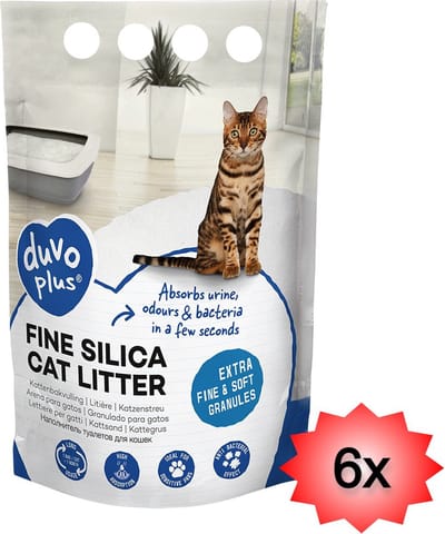 6x 5liter Duvo+ Premium Fijne Silica kattenbakvulling - 0,5-1,5mm