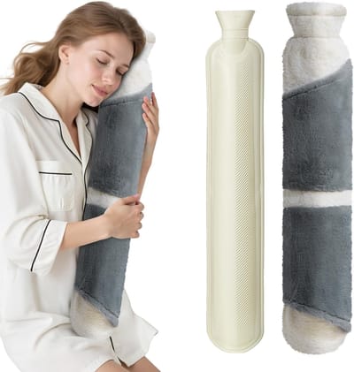Lange warmwaterkruik van 2 liter met zachte hoes voor nek, schouders en rugpijn, ideaal voor ontspanning en warmte
