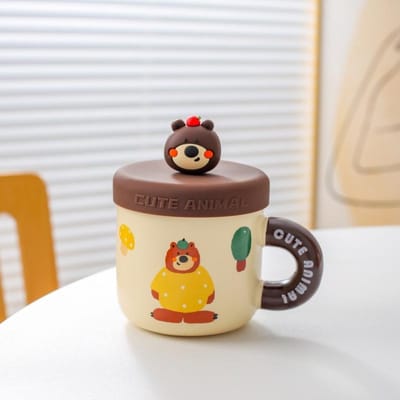 Creatieve Cartoon Mok Keramische Kop Waterbeker met Deksel Leuke Koffiekop Kinderen Waterbeker Cadeau Verjaardagscadeau 301-400ml