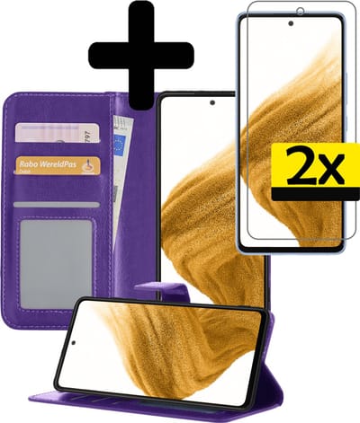 Hoesje - Met 2x Screenprotector - Geschikt voor Samsung Galaxy S21 - Luxe Pasjeshouder - Bookcase Portemonee - Flip Case - Kunstleer Book Case - Flipcase Hoes - Book Cover - Walletcase - Portemonneehoes - Telefoonhoesjes - Paars