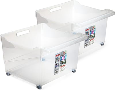 Plasticforte opberg Trolley Container - 2x - transparant - L39 x B38 x H26 cm - kunststof