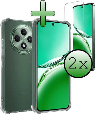 Hoesje Met Screenprotector - 2 Stuks - Geschikt voor Oppo Reno 12 F - Sterk & Shockproof - Siliconen Case - Back Cover - Telefoon Hoes - Shock Proof - Transparant