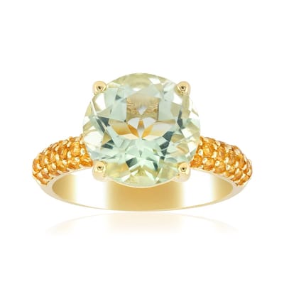 Cavill - Vergulde Zilveren Ring - 925 Sterling Zilver - Groene Amethist 2 85 ct & Citrienen 0 252 ct - Elegante Braziliaanse Edelstenen Ring