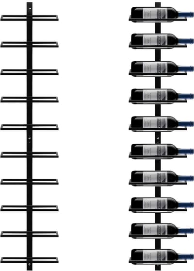 MMP®Wijnrek Muur - Wijnrek - Hangend - Opslagrek Metaal 10 Flessen - 10x27x116cm - Zwart