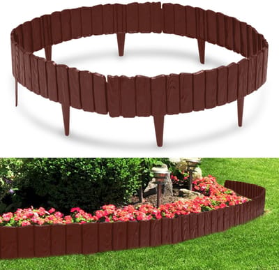 Kunststof Gazonrand Houtlook - 2.3m Set van 4 stuks Borderrand - Bedrand Maairand Decoratief Bloembedrand Maaikant voor Tuinpalissade - Bruin