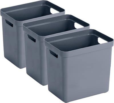 Sunware Opbergbox Sigma - 3x - kunststof - donkerblauw - 25 liter - Opbergbakken/opbergers - 35 x 25 x 36 cm
