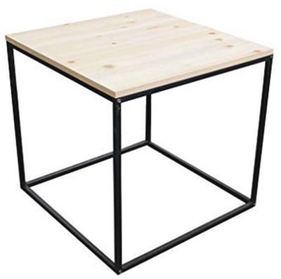 Metalen bijzettafel - Sidetable salontafel - Woonkamer decoratie - Afneembare houten plaat - 45 x 45 x 42 cm - Zwart
